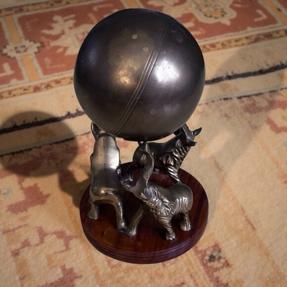 Lucky 3 Elephant Trio Sculpture Holding Sphere – Symbolic Global Art, 7”  Boho D - Picture 10 of 10